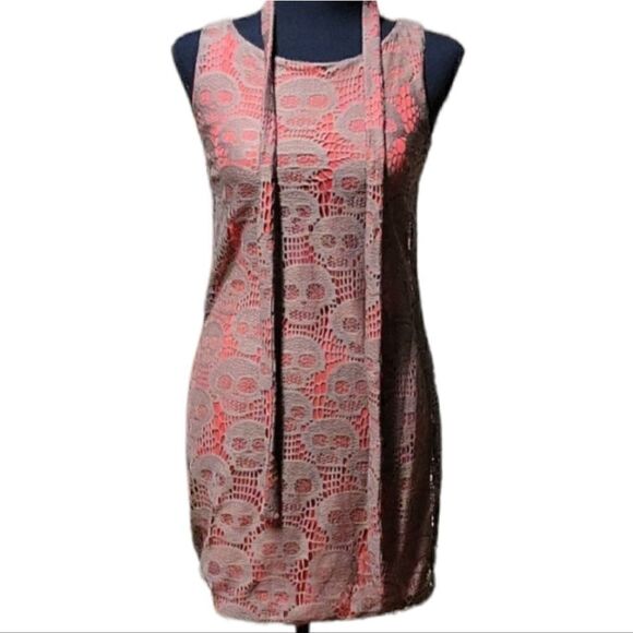 DARK Orange And Light Brown Skull Mini Dress - Picture 1 of 5